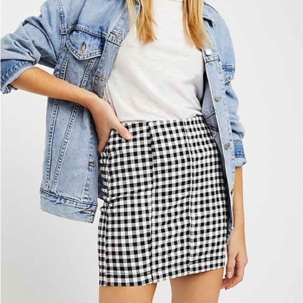 Free People Modern Femme Plaid Mini Skirt Black and White Gingham Check Size 6